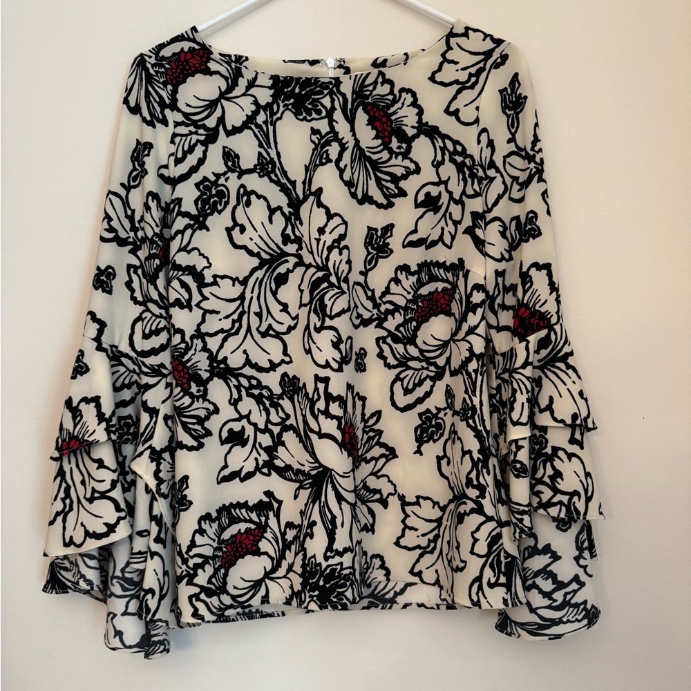 Julie Brown NYC Floral Blouse Size 6 Ruffled Bell Sleeves Boho Chic Romantic